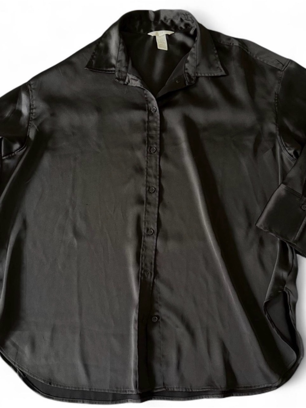 H&M Black Satin Button-Down Shirt